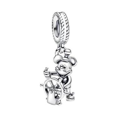 Imagem de Colar De Cadeia De Segurança Mickey Minnie De 45cm Em Prata 925 Para M