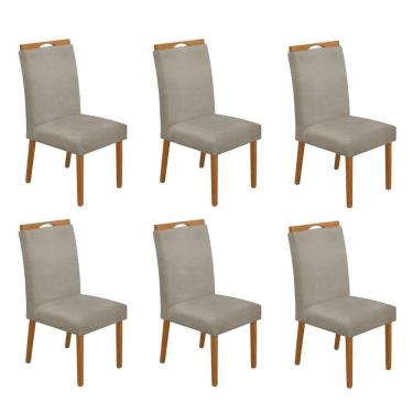 Imagem de Kit 6 Cadeiras De Jantar Madeira Maciça Em Linho Heloísa Cerejeira;Bege Linho