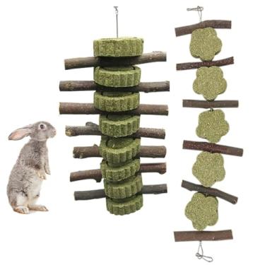 Imagem de IASINN 2 peças de brinquedos de mastigação de dentes de coelho para chinchilas, hamsters, papagaios e outros animais de estimação pequenos, papagaios mastigáveis de madeira para limpeza de dentes e