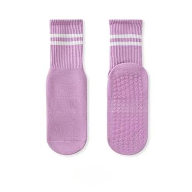 Imagem de 2 pares de meias femininas de pilates antiderrapantes, meias de ioga para hospitais Barre Hospital, 4 pares, Roxa, Medium
