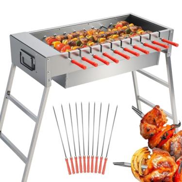 Imagem de Grelha Giratória Automática, Churrasqueira, Churrasqueira Carvao Inox, 60x54cm Grelhas + 10pcs Espetos, Churrasqueira Americana, Espeto Giratorio Eletrico