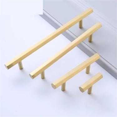 Imagem de HTNAFONI Puxadores e puxadores de armário de latão hexagonal puxadores de móveis puxadores de cozinha puxadores de gaveta dourados puxadores de armário de cobre 1 peça (128 mm)