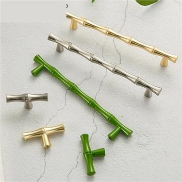 Imagem de Puxadores e puxadores de armário de liga de zinco com design de bambu puxadores de porta dourados puxadores de cozinha puxadores de móveis ferragens de porta 1 peça (orifício único prata)