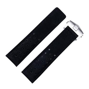 Imagem de KKFAUS 20mm 22mm 24mm couro fosco genuíno pulseira de relógio para TAG Strap para HEUER CARRERA AQUARACER Mônaco F1 pulseira fivela (cor: fivela prata preta, tamanho: 24mm)