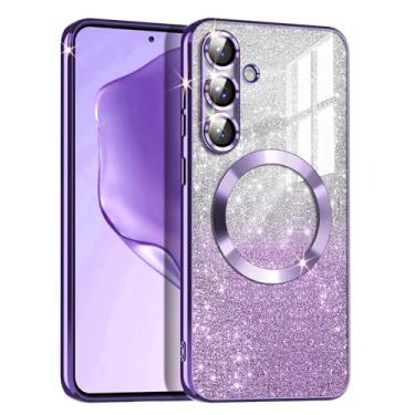 Imagem de Casetego Capa para Galaxy S25 Plus 5G, compatível com MagSafe, transparente, magnético, gradiente, brilhante, luxuoso, macio, amortecedor, protetor de lente de câmera para Samsung Galaxy S25 Plus 5G,