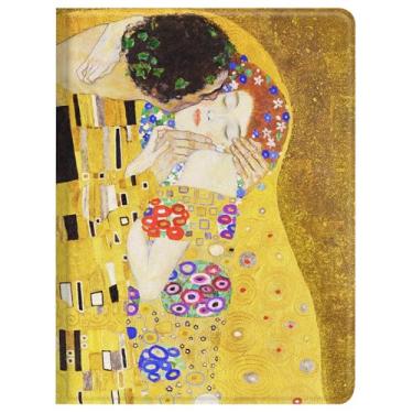 Imagem de Berkin Arts Capa para iPad Pro 12,9 polegadas 2022 (6ª geração) / 2021 (5ª geração) /iPad Air 6ª 2024(M2) Capa de couro premium Golden Romance The Kiss com detalhes florais e dourado opulento (The