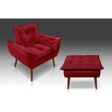 Imagem de Kit 01 Poltrona Opala + 01 Puf Opala Suede Vermelho -RV DECORA - CASA 