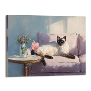 Imagem de Gato preto com Martini impressão de arte fofo gato peculiar coquetel bar decoração moderna casa cozinha arte de parede pintura em tela pôster estética (SKU7,16x60 cm) = (40 x 60 cm), emoldurado (tela