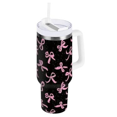 Imagem de SEHANY Lindo copo rosa de 850 g com alça, copo isolado de aço inoxidável a vácuo de parede dupla, à prova de vazamento, caneca de café isolada para viagem, cabe no suporte de copo de carro