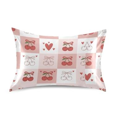 Imagem de Wassud Fronha de cetim xadrez cereja para cabelo e pele fronhas de seda lisa tamanho padrão capas de travesseiro respiráveis com fecho de envelope