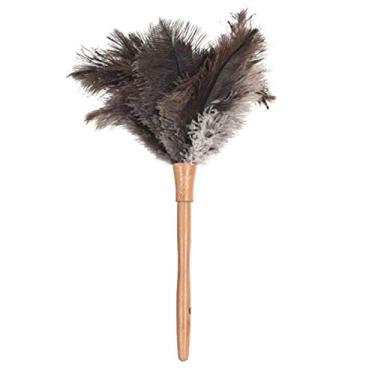 Imagem de Duster de Penas Avestruz Natural Fluffy com Cabo Madeira Ferramenta Limpeza Doméstica para Itens Frágeis Valores Sensíveis Coletas Carros Casa Escritó