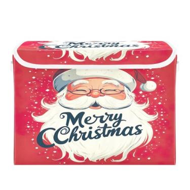 Imagem de SEHANY Linda caixa de armazenamento de Papai Noel de Natal com tampas e alças, organizador de cestas de armazenamento de tecido dobrável, caixas de armazenamento de cubos grandes para roupas, cobertor