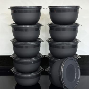 Imagem de Kit 10 Potes Bowl 1300ml Plástico com Tampa – Marmita Cozinha, Freezer, Micro-ondas e Lava-Louças.(10 Bowl Preto)