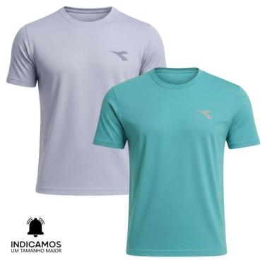 Imagem de Kit 2 Camisetas Diadora Small Logo Masculina - Cinza Claro e Azul Turquesa GG-Masculino