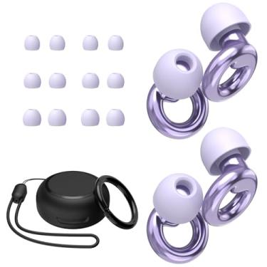 Imagem de JUSTRVN Tampões de ouvido para dormir, 2 pares de tampões de ouvido estilosos reutilizáveis com redução de ruído com 8 pares de pontas e capa, protetores de ouvido de proteção auditiva para shows