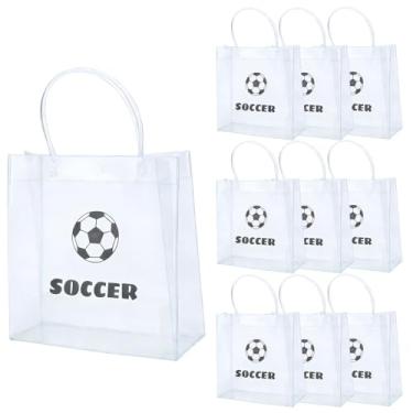 Imagem de 24 sacos transparentes de presente de futebol com alças de PVC, sacos de presente de futebol, lembrancinhas, petiscos, saco de doces, 20 x 20 x 8 cm para aniversários, lanche, saco de papel, presentes
