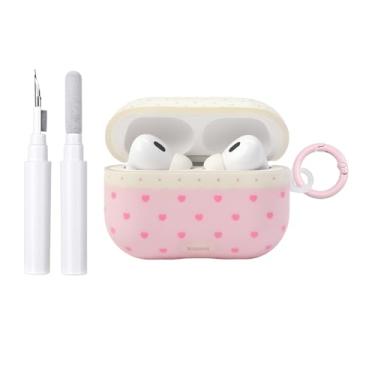 Imagem de COTYPOFLIYTT Capa compatível com AirPods Pro 3ª geração com kit de limpeza, design estético de bolinhas de coração fofo, feminino, chaveiro feminino macio, capa protetora de TPU macio para AirPods Pro