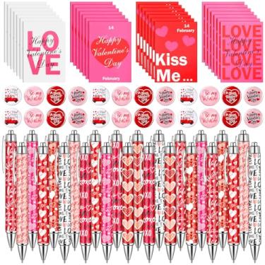 Imagem de AmazingSpark 72 canetas esferográficas de Dia dos Namorados, mini cadernos e alfinetes, presentes de dia dos namorados, canetas de coração vermelhas e rosa, blocos de notas, lembrancinhas de festa de