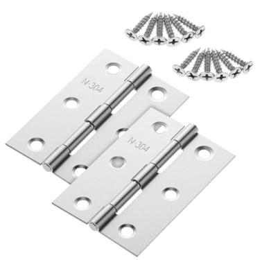 Imagem de 2 peças dobradiças de porta dobradiças de aço inoxidável de 7,6 cm para caixa de madeira exterior porta interior caixa baú móveis janela prata