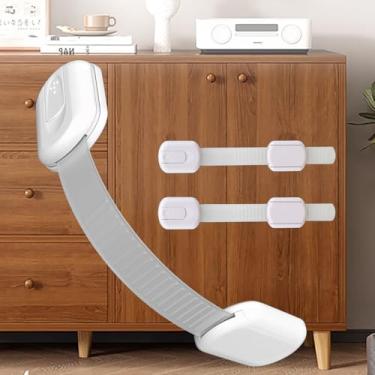 Imagem de Fechaduras de segurança para crianças para armários e gavetas, pacote com 2, travas adesivas 3M para bebês, móveis, cozinha, banheiro