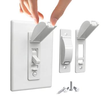 Imagem de 2 protetores de interruptor de parede, capas seguras para evitar ativação acidental – ajuste universal para interruptores de luz padrão, branco