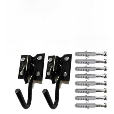 Imagem de Kit Gancho De Rede De Balanço Descanso Aço Cromado Reforçado C/Parafusos E Buchas Suporta 280Kg(PRETO+PARF+BUCHA)