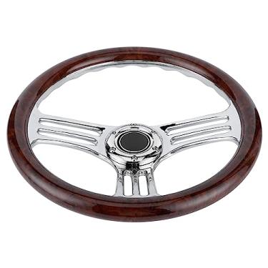Imagem de Naroote Volante de Madeira Escura de 14 Polegadas Com 6 Parafusos Cromados de 3 Raios Estilo Vintage para Decoração de Interiores de Carros de Corrida