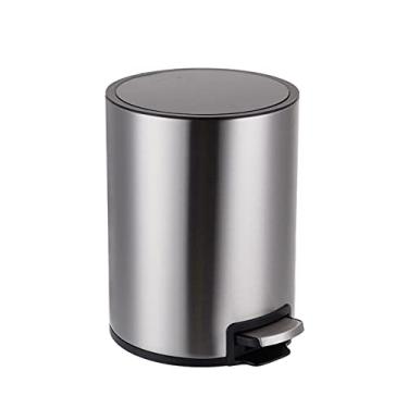 Imagem de Lndoor Lixeira cilíndrica 12L grande capacidade cesto de lixo doméstico aço inoxidável operado por pé lata de lixo (C)