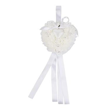 Imagem de EVGATSAUTO Caixa de Portador de Anel de Casamento Em Forma de Coração Romântico Caixa de Presente de Pérola de Coração de Renda Branca Romântica