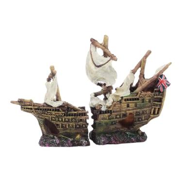 Imagem de KiBcsLic Decoração de aquário com naufrágio, ornamento para aquário de peixes, brinquedo para esconderijo de répteis, afundado em resina para anfíbios, Style B