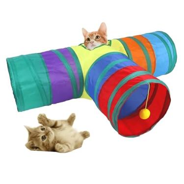 Imagem de Túnel para PET Gato Dobrável em T com 3 Aberturas Colorido
