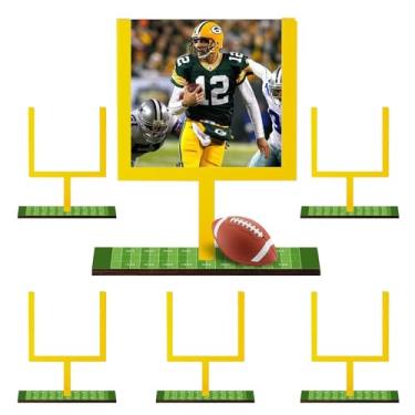 Imagem de Decoração de mesa de poste de gol de futebol com bases, 6 peças centrais de poste de gol de campo para mesa, moldura de madeira de 11 x 10 cm para centros de mesa com base para artigos de aniversário