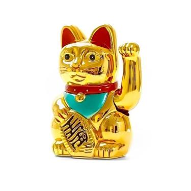 Imagem de Kit 10 Gato Da Sorte Maneki Neko Grande Dourado 13cm - FULLHOUSEE