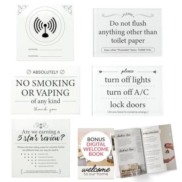Imagem de 5 placas essenciais para anfitriões de aluguel de curto prazo | Sinal de senha Wi-Fi para hóspedes domésticos, não fumar, não lavar no banheiro, desligar as luzes e ar-condicionado, solicitação de