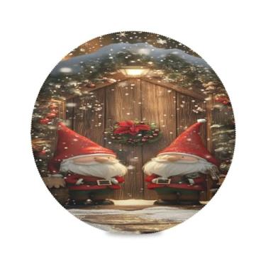 Imagem de STAYTOP Jogo americano redondo de gnomo fofo de Natal 6 peças, tapetes de mesa antiderrapantes fáceis de limpar para decoração de mesa de festa de churrasco em casa