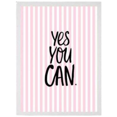 Imagem de Quadro Decorativo Frase Yes You Can 33X24Cm - Madeira Branca