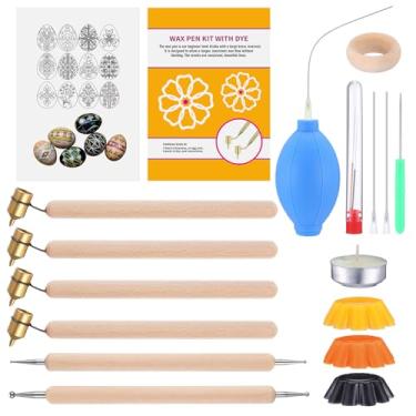 Imagem de Blushtier Kit de decoração de ovos ucranianos Kistka Pysanky, 31 peças – giz de cera de abelha, soprador de ovos e corantes pysanky para decoração de ovos de Páscoa, loja de presentes ucraniana