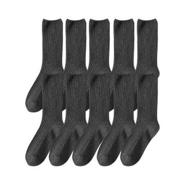 Imagem de Meias Longas De Algodão Retro Para Mulheres, 10 Pares, Cor Sólida, Aju