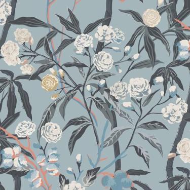 Imagem de Guvana Papel de parede de contato floral azul vintage floral e folha para quarto papel de parede autoadesivo vinil contato papel de parede DIY papel de parede removível 41 cm x 199 cm