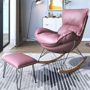 Imagem de Cadeira de balanço estofada moderna com apoio para os pés – Cadeira ergonômica para quarto interno e acampamento ao ar livre – Sofá reclinável rosa confortável