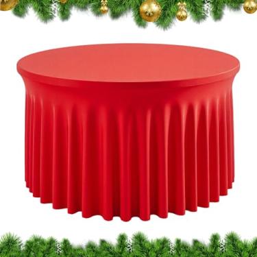 Imagem de Saia para mesa, roupa de mesa plissada de Natal – Capa de mesa vermelha para decoração de Natal, festa de aniversário, banquete, buffet, sala de aula, feriado, professor