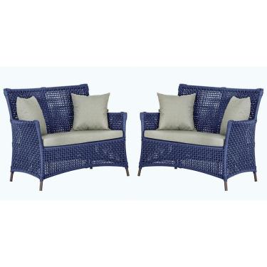 Imagem de 2 Sofás área Externa Igapó Alumínio Marrom Corda Náutica E3 Azul