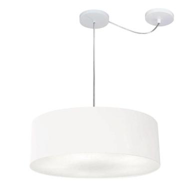Imagem de Lustre Pendente Cilíndrico Com Desvio De Centro Vivare Md-4222 Cúpula Em Tecido 45x15cm - Bivolt Branco 127/220v
