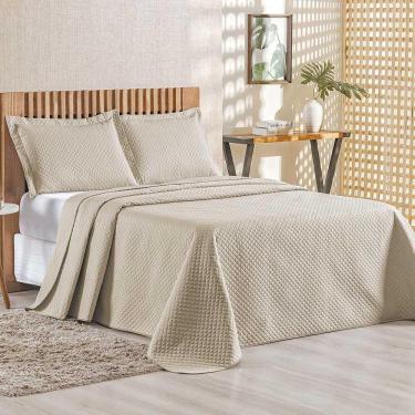 Imagem de Kit Cobre Leito Colcha Ideale Queen 3 Peças Matelado Geométrico - Cáqui - 100% Poliéster