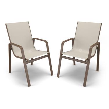 Imagem de Kit 2 Cadeiras Miami Gourmet Alumínio Marrom Tela Bege