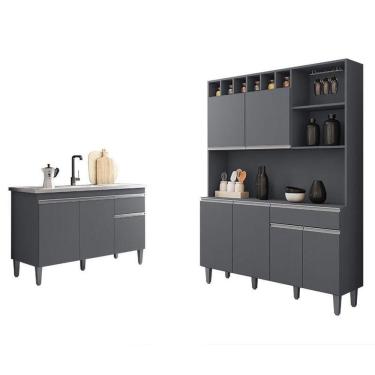 Imagem de Balcão De Pia Tatiane 120 Cm E Armário Cozinha Kit Alice Cinza Fosco - Ajl