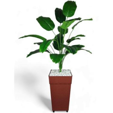 Imagem de Planta Artificial Decorativa 60cm com Vaso Rattan Marrom, Arranjo Realista para Sala, Escritório e Varanda(Bananeira Ratan Telha)