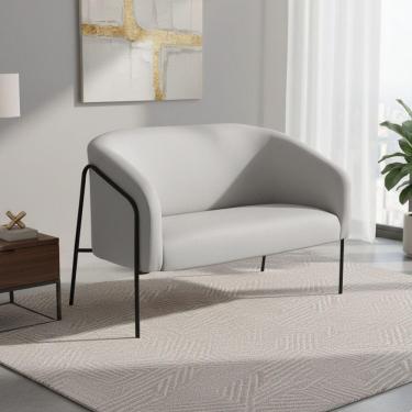 Imagem de Sofá 2 Lugares Namoradeira Stella Base Industrial Alta Preta Sintético D03 - D'rossi Cor Cinza