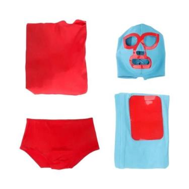 Imagem de Fantasia De Cosplay Masculina Nacho Com Capa Vermelha, Máscara, Calças