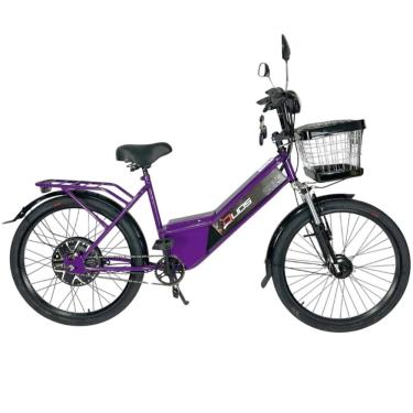 Imagem de Bicicleta Elétrica com Bateria de Lítio 48V 13Ah New Confort Violeta com Cestinha